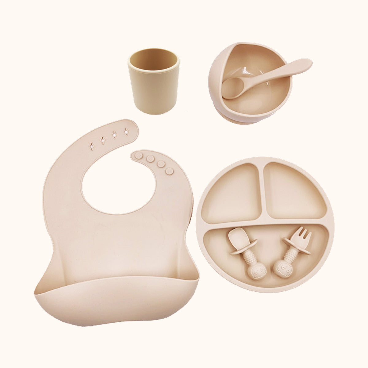 Matset med haklapp i silikon – Beige